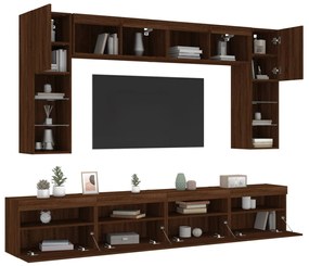 vidaXL 8 pcs conj. móveis de parede p/ TV luzes LED carvalho castanho