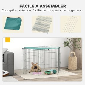 Parque para cães de 76 cm de altura, recinto para cães com 6 painéis e teto, modular e dobrável, recinto portátil com porta verde e prateada