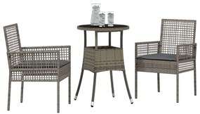 Conjunto de Jantar de Jardim 3 Peças Cinzento em Polirattan