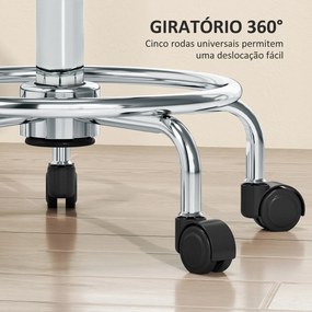 Banco Giratório com Rodas Altura Regulável 50-66 cm Assento Estofado em Imitação de Couro  34x34x50-66 cm Preto