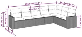 7 pcs conjunto de sofás p/ jardim c/ almofadões vime PE preto