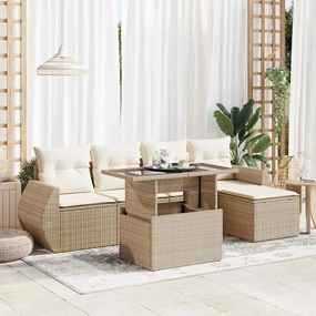 vidaXL 6 pcs conjunto de sofás p/ jardim com almofadões vime PE bege