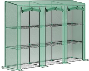Outsunny Estufa Pequena com Prateleiras de 3 Níveis Portas com Fecho de Correr Estufa para Cultivar 215x46x151 cm Verde | Aosom Portugal
