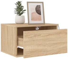 Mesa de cabeceira de parede com luzes LED carvalho sonoma