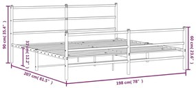 Estrutura de cama com cabeceira e pés 193x203 cm metal preto