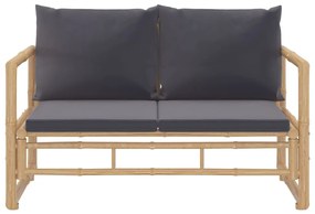 2pcs conj. lounge de jardim bambu c/ almofadões cinzento-escuro