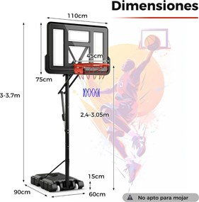 Cesto de basquetebol portátil com Saco de peso para interior e exterior com ajuste de altura fácil preto