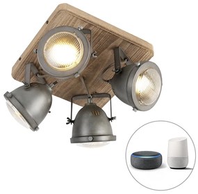 LED Candeeiro de teto inteligente em aço com madeira incl. 4 GU10 WiFi - Emado Industrial