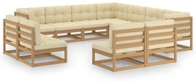 vidaXL 11pcs conj. lounge jardim almofadões pinho maciço castanho mel