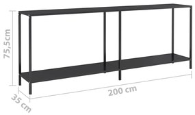 Mesa consola preto 200x35x75,5 cm vidro temperado