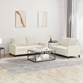2 pcs conjunto de sofás com almofadões veludo cor creme
