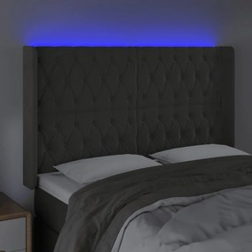 Cabeceira de cama c/ LED veludo 163x16x118/128 cm cinza-escuro