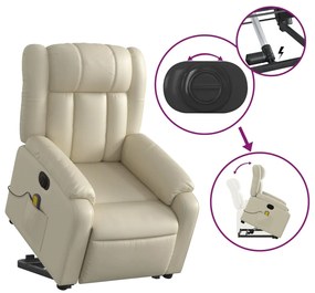 Poltrona reclinável elevatória elétrica couro artificial creme