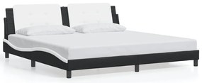 Estrutura cama c/ luz LED 200x200 cm couro artif. preto/branco