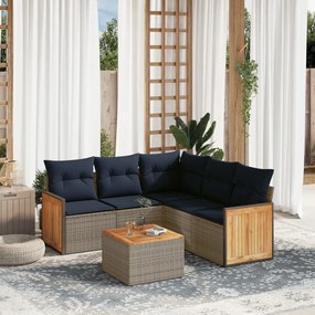 vidaXL 6 pcs conjunto sofás p/ jardim c/ almofadões vime PE cinzento