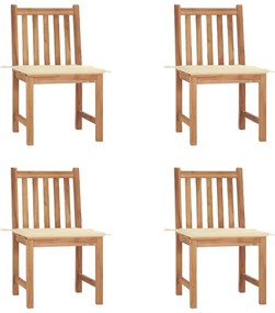 vidaXL Cadeiras de jardim c/ almofadões 4 pcs madeira de teca maciça