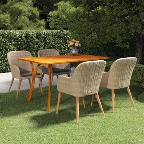 vidaXL 5 pcs conjunto de jantar para jardim castanho