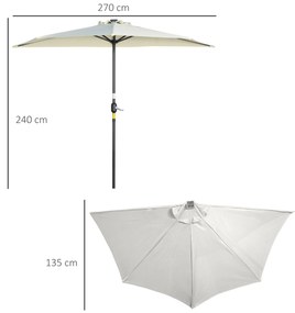 Chapéu de Sol de Jardim com 24 Luzes LED Solar Semicircular com Manivela Teto de Ventilação 265x135x240 cm Bege