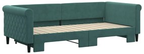 Sofá-cama com gavetão 90x200 cm veludo verde-escuro