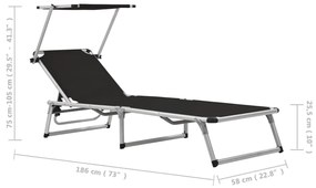 Espreguiçadeira dobrável com teto alumínio e textilene preto