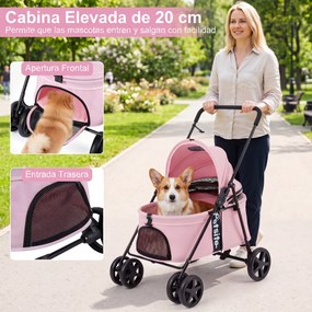 Carrinho para Animais de Estimação, 80 x 57 x 100 cm, Dobrável, Rosa