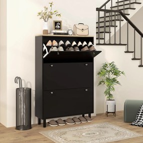 Sapateira, 80 x 23,5 x 121 cm, Capacidade para 24 Pares, Preto