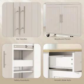 Ilha, Carrinho de Cozinha com Rodas Bancada Dobrável 2 Portas com Fecho Suave e Bandeja Extraível  129x65x91 cm Branco