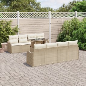 Conjunto de Sofá de Jardim de 10 Peças com Almofadas Bege de Poliratan