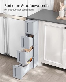 Estante estreita casa de banho com rodas e 4 gavetas 45,2 x 17,3 x 84 cm cinzento