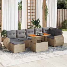 8 pcs conjunto de sofás p/ jardim com almofadões vime PE bege