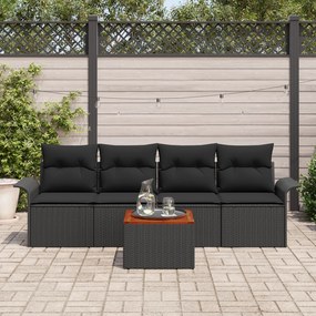 Conjunto de Sofá de Jardim vidaXL de 5 Peças com Almofadas Preto Ratta