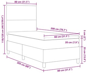 Cama Box Spring com Colchão Cinza Claro 80x200 cm Tecido de corduroy