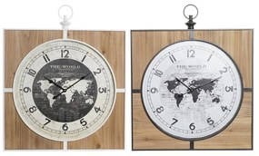 Relógio de Parede Dkd Home Decor Preto Mdf Branco Ferro Mapa do Mundo (60 X 4,5 X 60 cm)