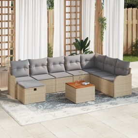 Conjunto de Sofá de Jardim vidaXL de 9 Peças com Almofadas Bege Vime P