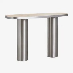 Consola De Entrada Oval 120x40 Cm Em Pedra Natural E Aço Inoxidável Fertrix Travertino - Sklum
