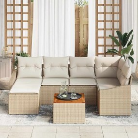 Conjunto de Sofá de Jardim 7 pcs Bege, branco 55 x 55 x 37 cm