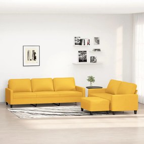 vidaXL 3 pcs conjunto de sofás com almofadões tecido amarelo-claro
