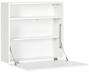 HOMCOM Secretária de Parede Pequena Dobrável Multifuncional com Prateleiras de Armazenamento Carga 40 kg para Estúdio Quarto Branco | Aosom Portugal