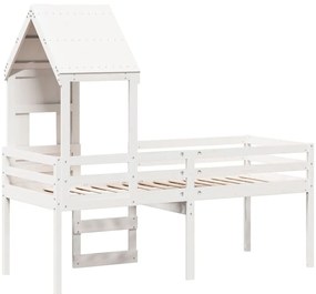 Cama alta com telhado 80x200 cm pinho maciço branco