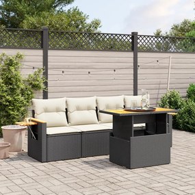 vidaXL 5 pcs conjunto sofás de jardim com almofadões vime PE preto