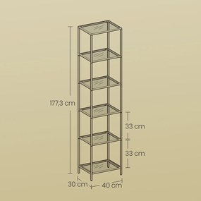Estante com estrutura elegante e 6 prateleiras em vidro transparente 30 x 40 x 177,3 cm dourado