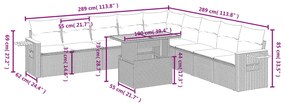 11 pcs conjunto sofás de jardim c/ almofadões vime PE preto