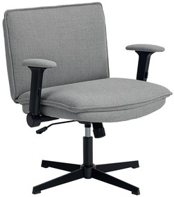 HOMCOM Cadeira de Escritório Cadeira de Secretária com Apoios de Braço Rebatíveis Assento Largo sem Rodas Altura Ajustável Giratória Função Basculante e Estofada em Linho 76x70x85-97 cm Cinzento