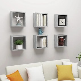 vidaXL Prateleiras parede forma de cubo 6 pcs 30x15x30cm cinza cimento