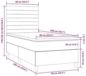 Cama box spring c/ colchão/LED 90x200 cm tecido castanho-escuro