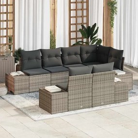 vidaXL Conjunto de Sofás de Jardim de 7 Peças com Almofadas Cinzento Rattan Poliéster