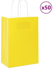 vidaXL Sacos de papel 50 unid com alças amarelo 15x8x21 cm