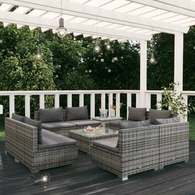 vidaXL 9 pcs conjunto lounge de jardim c/ almofadões vime PE cinzento