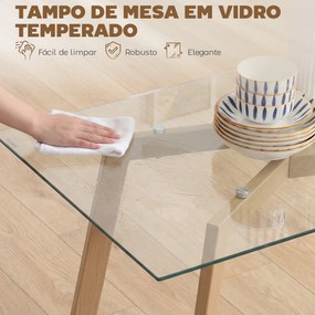 Mesa de Jantar Retangular Moderna (CADEIRAS NÃO INCLUIDAS) para 6 Pessoas Superfície de Vidro Temperado 150x75x76 cm Transparente