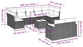 10 pcs conjunto de sofás p/ jardim com almofadões vime PE bege